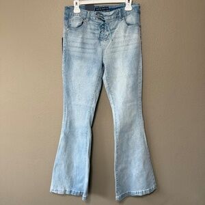 Jack David Y2K Bratz Tie Fly Lightwash Stretch‎ Flare Boho Hipster 70s Jeans 13